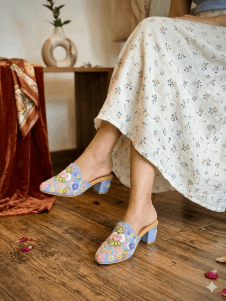 Floral Breeze Embroidered Mule Heels