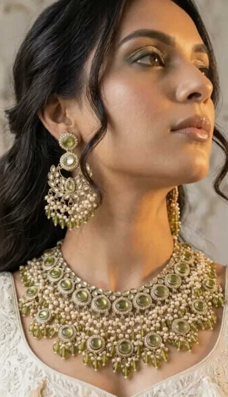 Emerald Pearl Royale Kundan Necklace Set