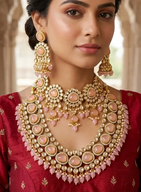 Blush Pink Kundan Bridal Necklace Set