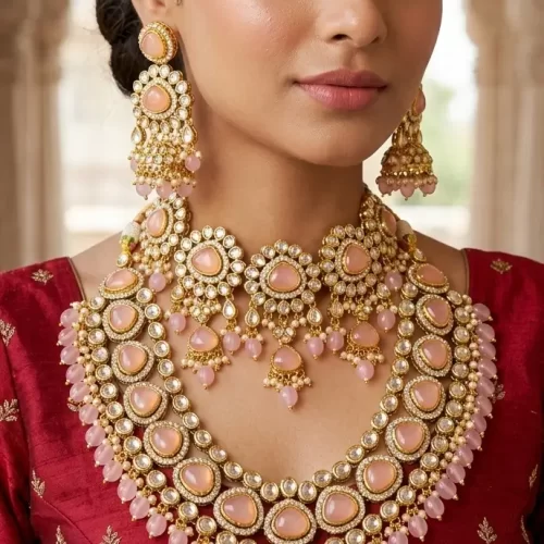 Blush Pink Kundan Bridal Necklace Set