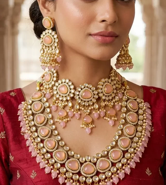 Blush Pink Kundan Bridal Necklace Set